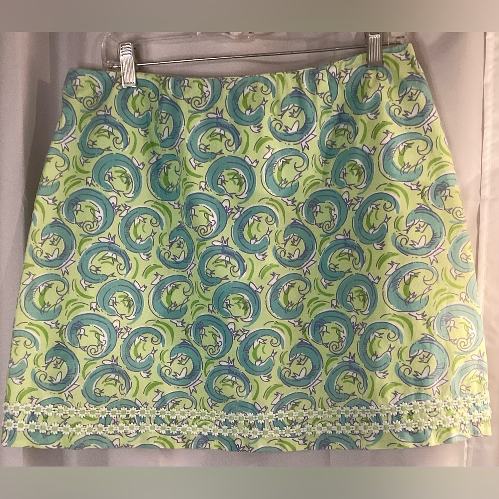 LILLY PULITZER, WHITE LABEL, LEAPIN LIZARD PRINT SKIRT SIZE 12.